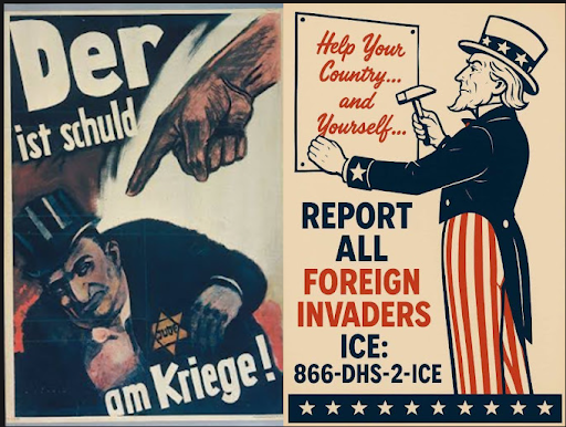 Propaganda Nazi del siglo XX a l lado de propaganda de ICE
